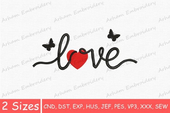Love Heart Script with Butterflies