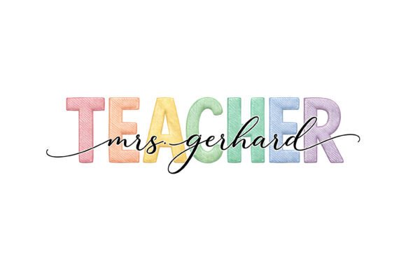 Teacher Pastel Embroidery Name Script